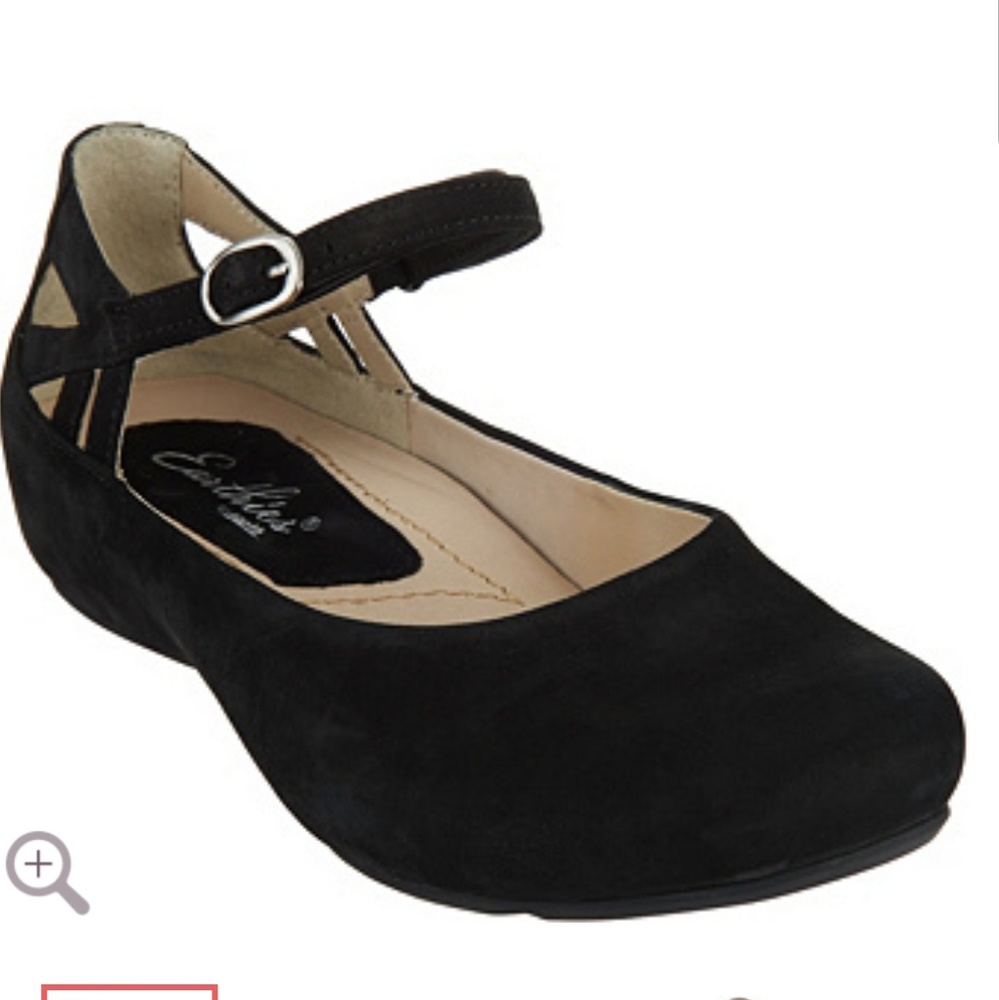 Earthies Capri black suede flats with ankle strap